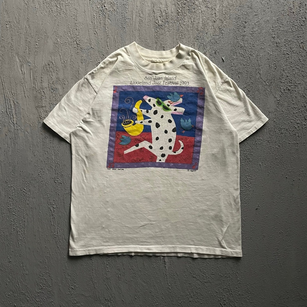 Vintage San Juan festival Shirt mens‎ Large white 1990s Nancy Coffelt Artist